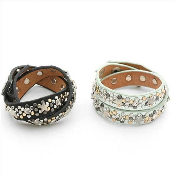 Leather Star Wrap Bracelet-Mint - Picture 3 of 5